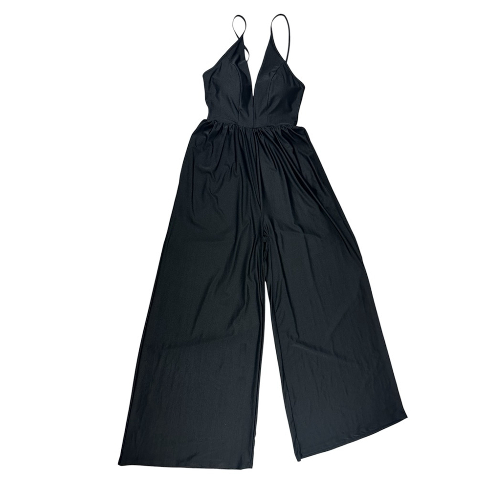 NWT Klassy Network Black V-Neck Wide Leg Jumpsuit Women’s Size Medium - Picture 2 of 10
